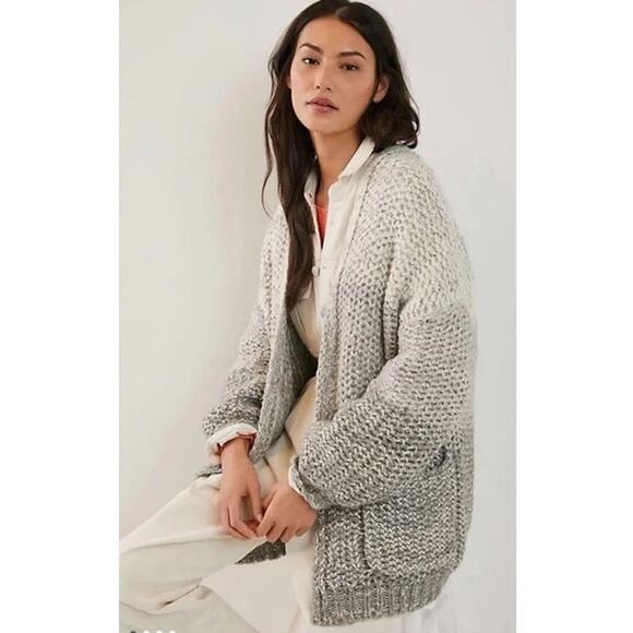 Maeve by Anthropologie Persephone Ombre Cardigan Womens Medium Gray Chunky Knit - Picture 1 of 12